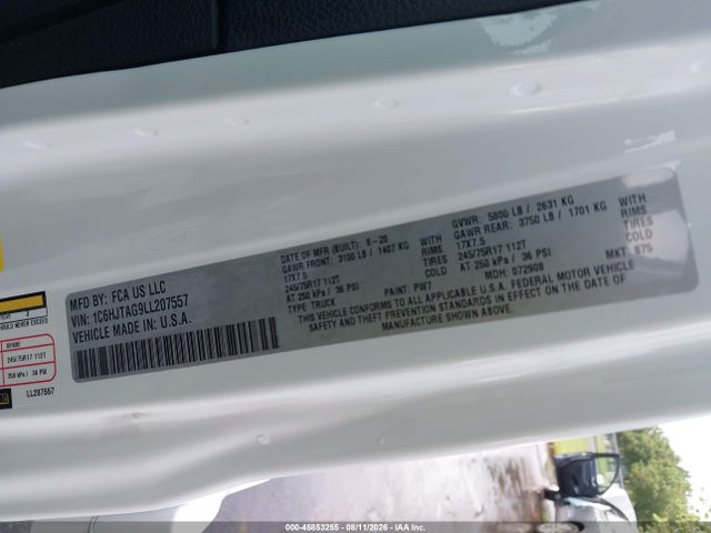 Aukcja sprzedaży 2020 Jeep Gladiator Sport S 4x4, vin: 1C6HJTAG9LL207557, numer aukcji: 45853255