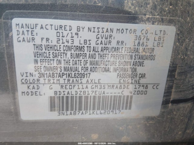 Nissan SENTRA SV 2019 3N1AB7AP1KL620917 Image 9