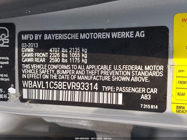 Aukcja sprzedaży 2014 Bmw X1 Xdrive28i, vin: WBAVL1C58EVR93314, numer aukcji: 45853262