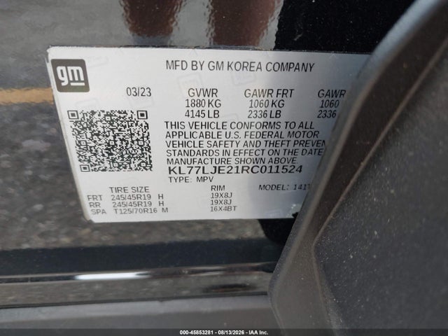 45853281 :رقم المزاد ، KL77LJE21RC011524 vin ، 2024 Chevrolet Trax Fwd 2rs مزاد بيع