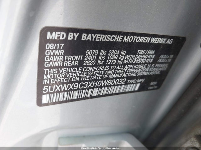 Продажа на аукционе авто 2017 Bmw X3 Xdrive28i, vin: 5UXWX9C3XH0W80032, номер лота: 45853286