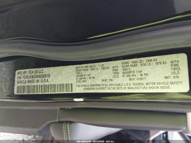 Aukcja sprzedaży 2022 Jeep Grand Cherokee L Limited 4x4, vin: 1C4RJKBG4N8632616, numer aukcji: 45853289
