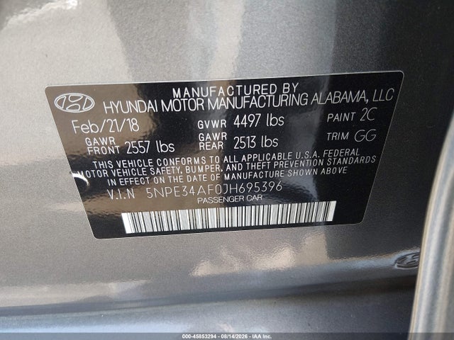 Hyundai Sonata Limited 2018 5NPE34AF0JH695396 Image 9