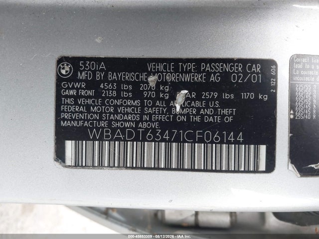 Продажа на аукционе авто 2001 Bmw 530ia, vin: WBADT63471CF06144, номер лота: 45853309