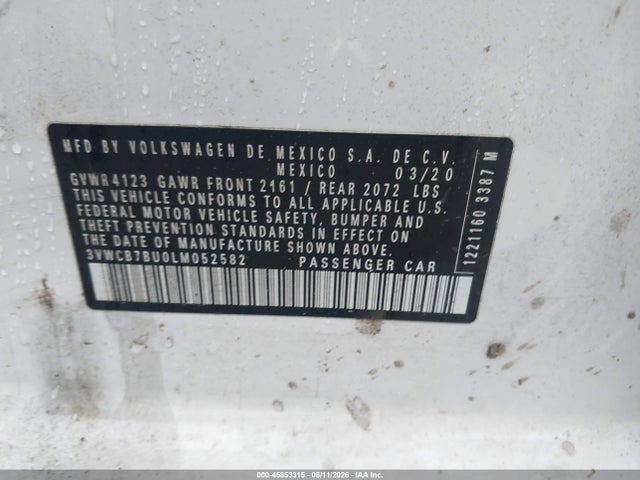 Продажа на аукционе авто 2020 Volkswagen Jetta 1.4t R-line/1.4t S/1.4t Se, vin: 3VWCB7BU0LM052582, номер лота: 45853315