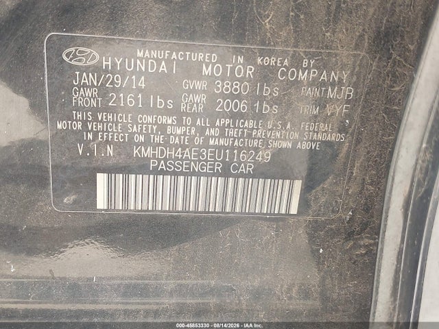 Продажа на аукционе авто 2014 Hyundai Elantra Se, vin: KMHDH4AE3EU116249, номер лота: 45853330
