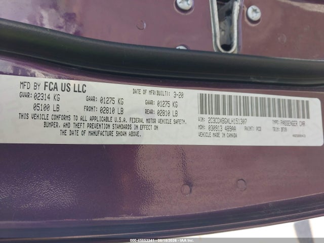 45853341 :رقم المزاد ، 2C3CDXBGXLH151307 vin ، 2020 Dodge Charger Sxt Rwd مزاد بيع