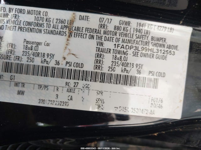 Продажа на аукционе авто 2017 Ford Focus St, vin: 1FADP3L99HL312553, номер лота: 45853343