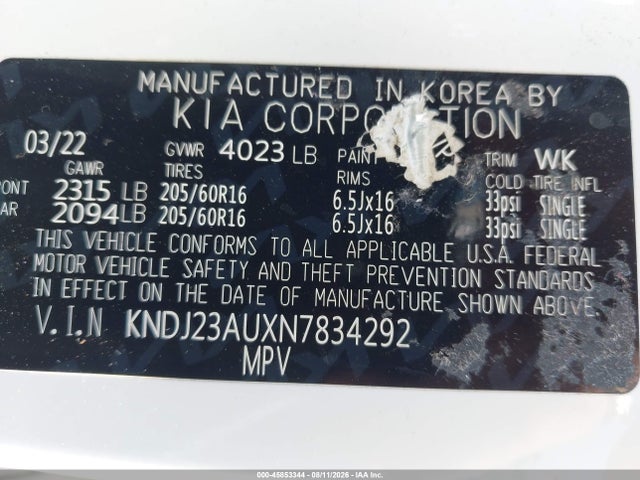 Aukcja sprzedaży 2022 Kia Soul Lx, vin: KNDJ23AUXN7834292, numer aukcji: 45853344