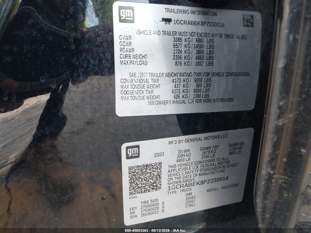 Продажа на аукционе авто 2023 Chevrolet Silverado 1500 2wd  Standard Bed Custom, vin: 1GCRABEK8PZ230014, номер лота: 45853363