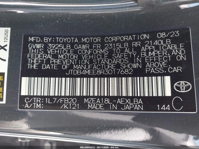 JTDB4MEE8R3017682 Toyota COROLLA LE