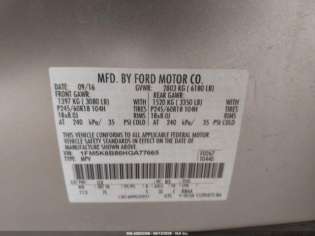 Продаж на аукціоні авто 2017 Ford Explorer, vin: 1FM5K8B86HGA77665, номер лоту: 45853386