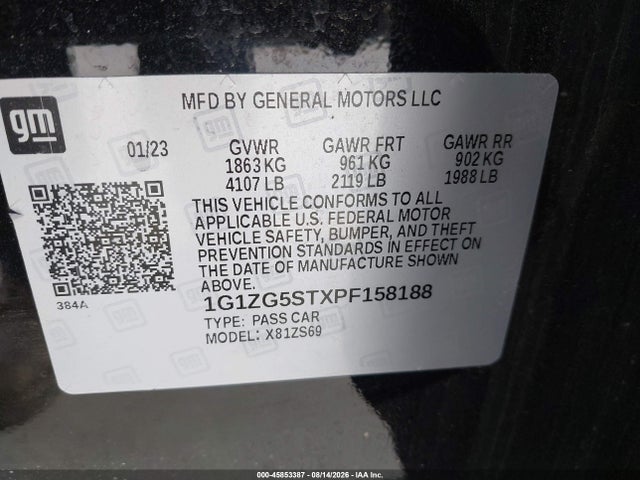 Aukcja sprzedaży 2023 Chevrolet Malibu Fwd Rs, vin: 1G1ZG5STXPF158188, numer aukcji: 45853387