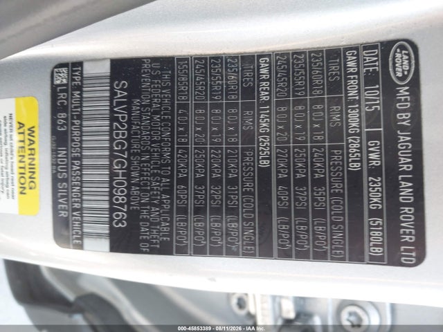 SALVP2BG7GH098763 Land Rover Range Rover Evoque Se/se Premium