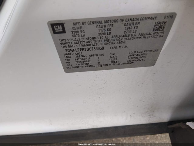 Chevrolet EQUINOX LT 2016 2GNFLFEK7G6236958 Image 9