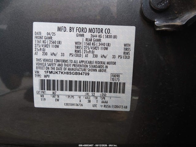 Aukcja sprzedaży 2025 Ford Explorer St-line, vin: 1FMUK7KH8SGB94709, numer aukcji: 45853407