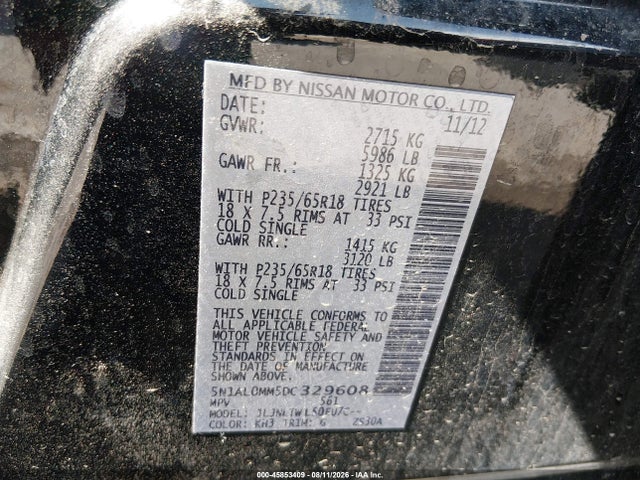 Aukcja sprzedaży 2013 Infiniti Jx35, vin: 5N1AL0MM5DC329608, numer aukcji: 45853409