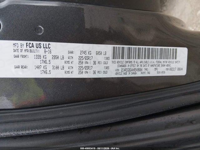 45853419 :رقم المزاد ، 2C4RDGBG4HR549684 vin ، 2017 Dodge Grand Caravan Se Plus مزاد بيع