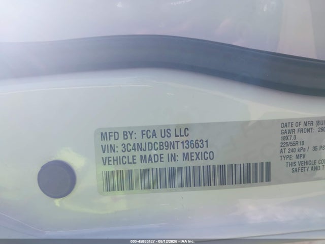 2022 Jeep Compass Limited 4x4 მანქანა იყიდება აუქციონზე, vin: 3C4NJDCB9NT136631, აუქციონის ნომერი: 45853427