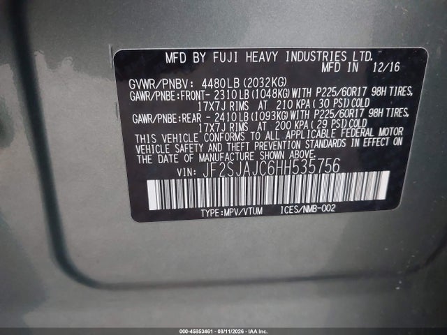 Продажа на аукционе авто 2017 Subaru Forester 2.5i Limited, vin: JF2SJAJC6HH535756, номер лота: 45853461
