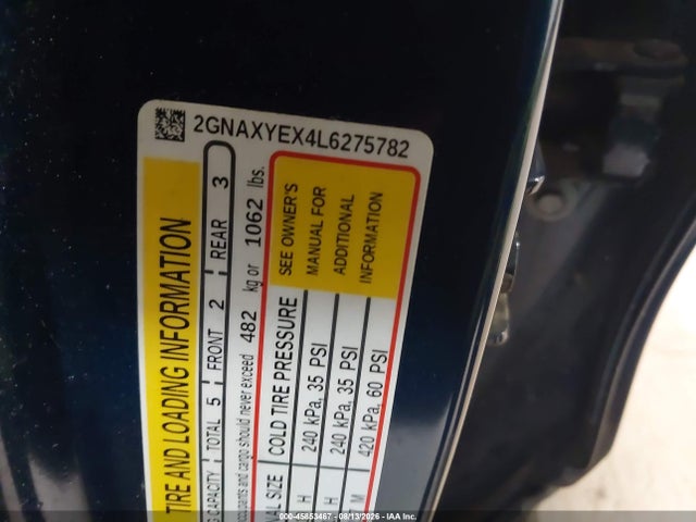 45853467 :رقم المزاد ، 2GNAXYEX4L6275782 vin ، 2020 Chevrolet Equinox Awd Premier 2.0l Turbo مزاد بيع