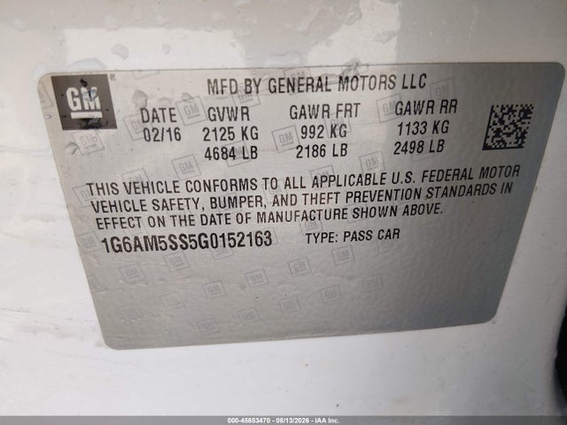45853470 :رقم المزاد ، 1G6AM5SS5G0152163 vin ، 2016 Cadillac Ats Premium Collection مزاد بيع