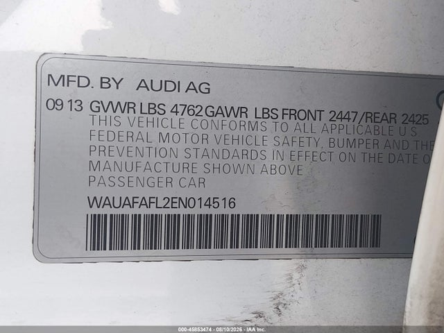Продажа на аукционе авто 2014 Audi A4 2.0t Premium, vin: WAUAFAFL2EN014516, номер лота: 45853474