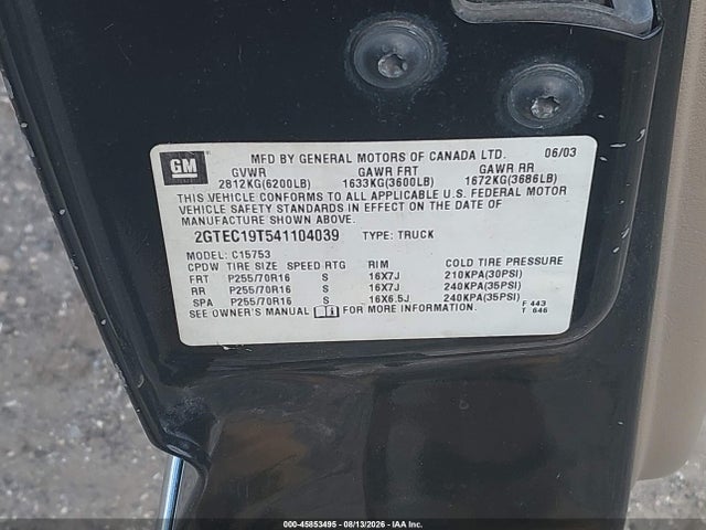 45853495 :رقم المزاد ، 2GTEC19T541104039 vin ، 2004 Gmc Sierra 1500 Slt مزاد بيع