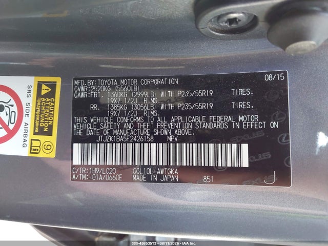 Aukcja sprzedaży 2015 Lexus Rx 350, vin: JTJZK1BA5F2426158, numer aukcji: 45853513