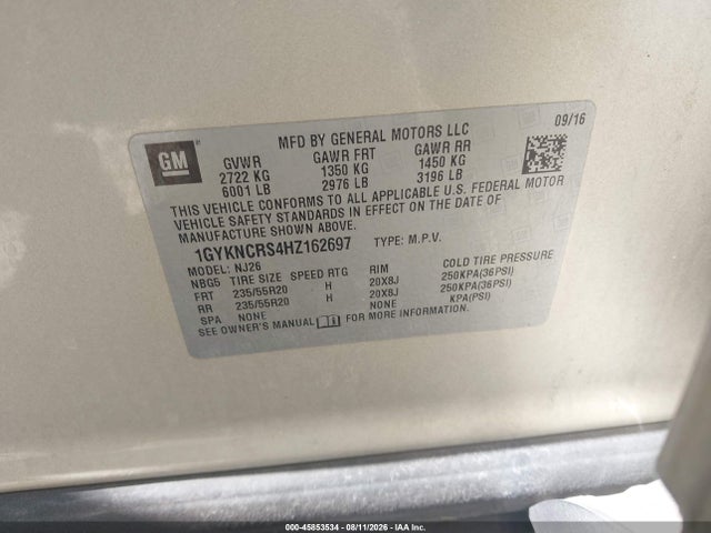 Aukcja sprzedaży 2017 Cadillac Xt5 Premium Luxury, vin: 1GYKNCRS4HZ162697, numer aukcji: 45853534