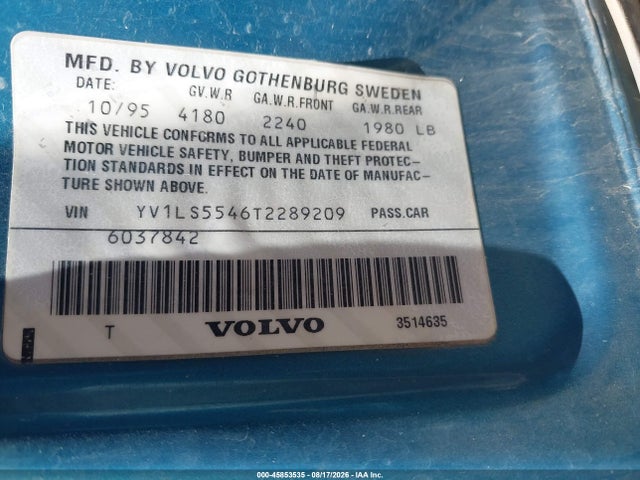 Продаж на аукціоні авто 1996 Volvo 850 Glt, vin: YV1LS5546T2289209, номер лоту: 45853535