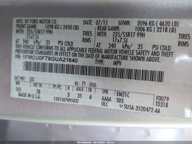 Ford ESCAPE S 2016 1FMCU0F79GUA21840 Image 9