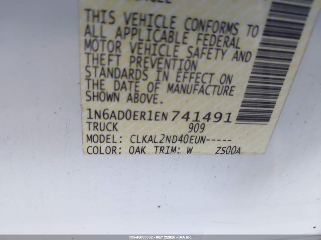 45853562 :رقم المزاد ، 1N6AD0ER1EN741491 vin ، 2014 Nissan Frontier Sv مزاد بيع