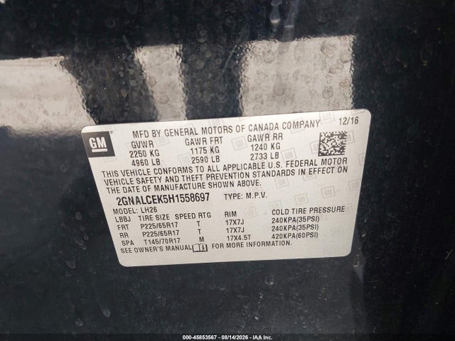 Chevrolet EQUINOX LT 2017 2GNALCEK5H1558697 Image 9