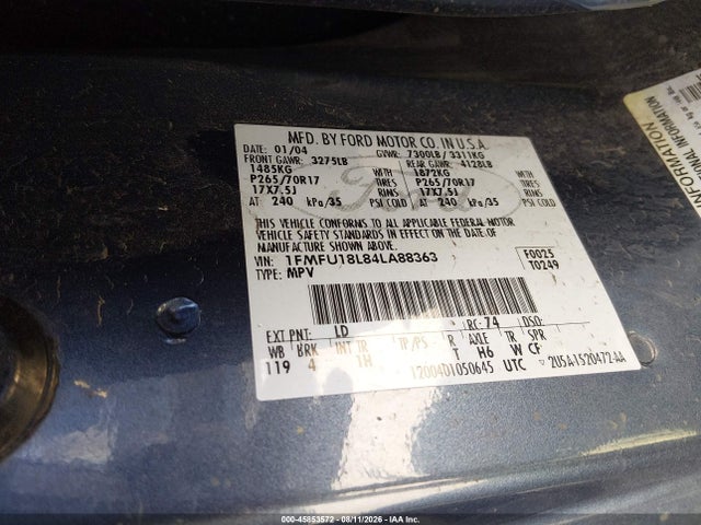 Продажа на аукционе авто 2004 Ford Expedition Eddie Bauer, vin: 1FMFU18L84LA88363, номер лота: 45853572
