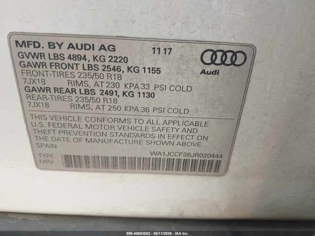 WA1JCCFS6JR020444 Audi Q3 2.0t Premium/2.0t Sport Premium