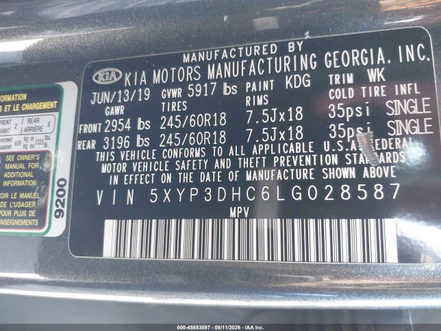 KIA Telluride Ex 2020 5XYP3DHC6LG028587 Image 9
