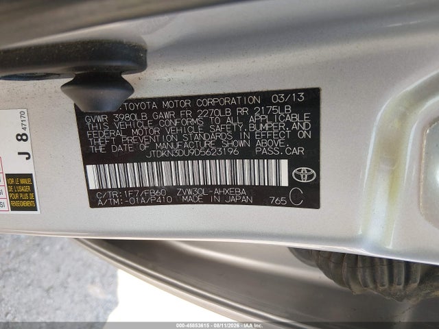 Aukcja sprzedaży 2013 Toyota Prius Two, vin: JTDKN3DU9D5623196, numer aukcji: 45853615