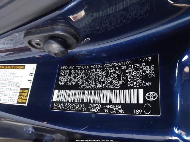 Toyota Prius Two 2014 JTDKN3DU5E1758555 Image 9