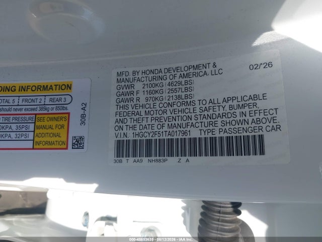 1HGCY2F51TA017961 Honda Accord Hybrid Sport
