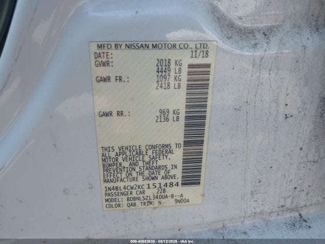 Nissan Altima 2.5 Sr 2019 1N4BL4CW2KC151484 Image 9