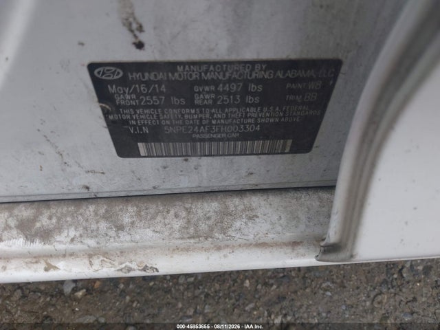45853655 :رقم المزاد ، 5NPE24AF3FH003304 vin ، 2015 Hyundai Sonata Se مزاد بيع