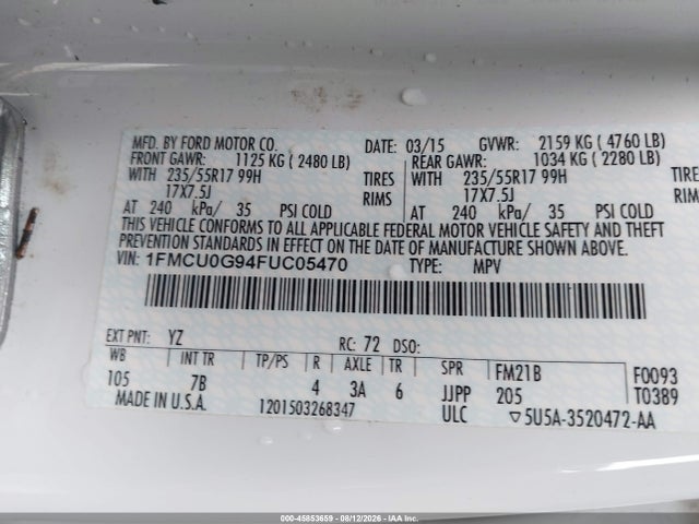 Ford ESCAPE SE 2015 1FMCU0G94FUC05470 Image 9