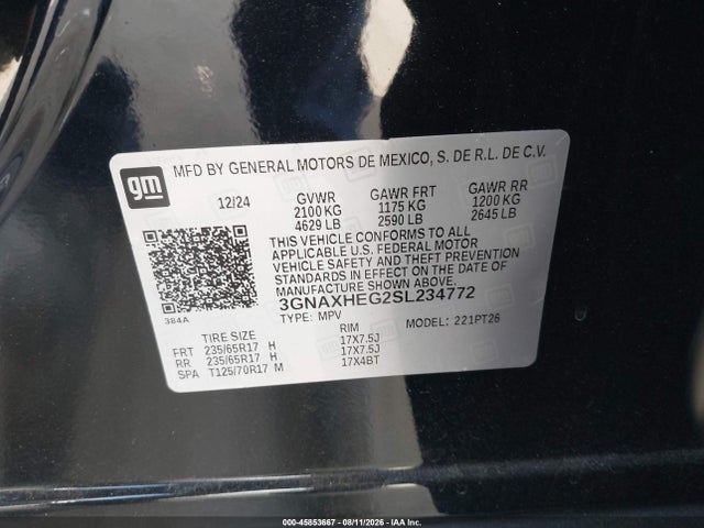 2025 Chevrolet Equinox Fwd Lt მანქანა იყიდება აუქციონზე, vin: 3GNAXHEG2SL234772, აუქციონის ნომერი: 45853667