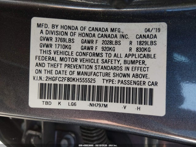 Honda Civic Sport 2019 2HGFC2F80KH555525 Image 9