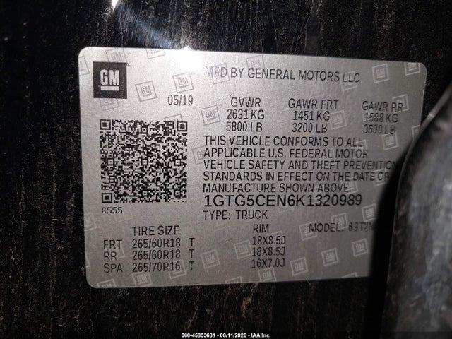 GMC CANYON SLE 2019 1GTG5CEN6K1320989 Image 9