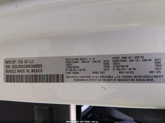 Aukcja sprzedaży 2021 Ram Promaster 2500, vin: 3C6LRVDG0ME540623, numer aukcji: 45853689