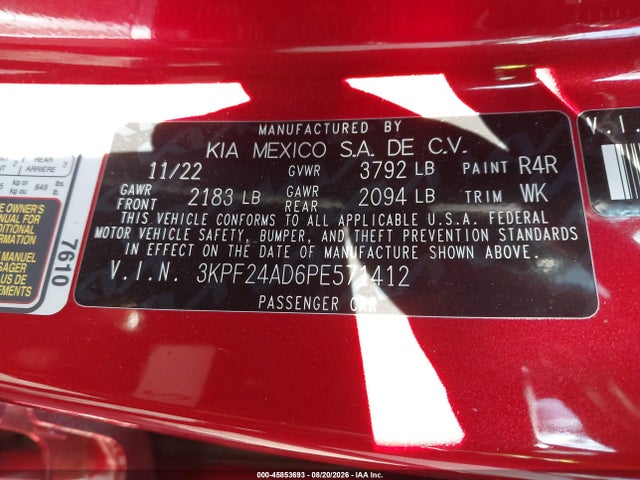Продажа на аукционе авто 2023 Kia Forte Lxs, vin: 3KPF24AD6PE571412, номер лота: 45853693