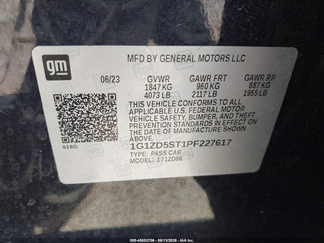 Продажа на аукционе авто 2023 Chevrolet Malibu Fwd 1lt, vin: 1G1ZD5ST1PF227617, номер лота: 45853706