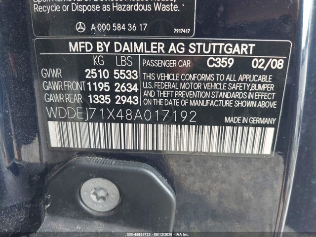 Продаж на аукціоні авто 2008 Mercedes-benz Cl 550, vin: WDDEJ71X48A017192, номер лоту: 45853723